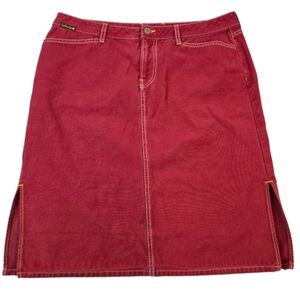 Lucky Brand Y2K Red Denim Skirt Size 14 Boho Festival Side Slit